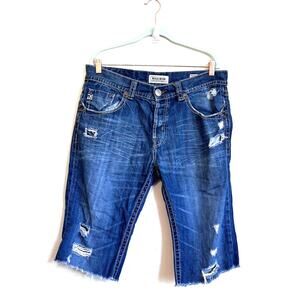 MEK Denim Mens Shorts Sz 36 Blue Jean New Havana Cutoffs Distressed Flap Pockets